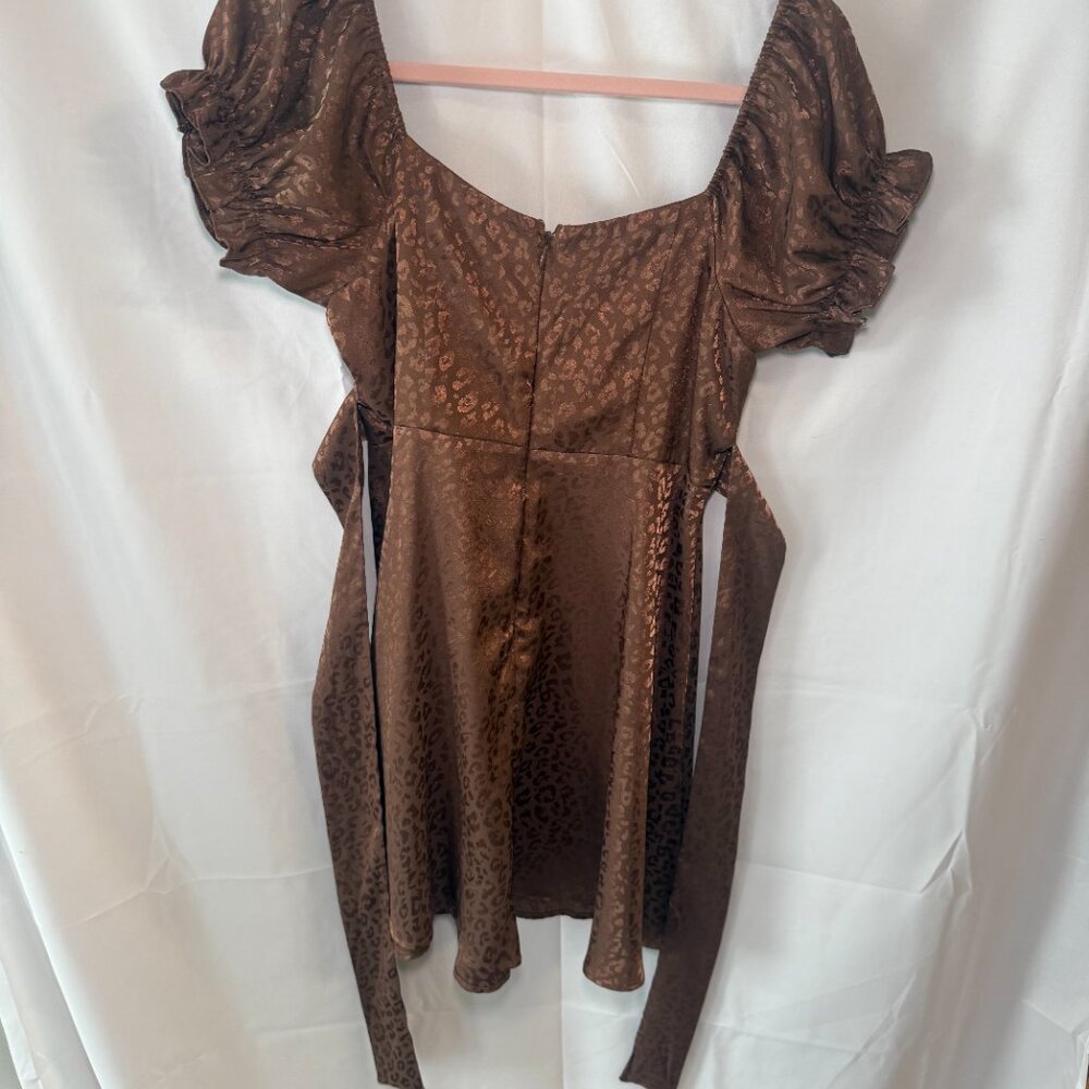 Mi Ami Brown Puff Sleeve Tie Waist Dress - Picture 3 of 5